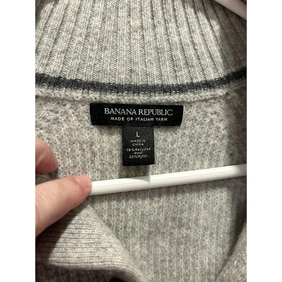 Banana Republic Sweater Mens Large Marled Gray Wool Normcore Preppy Classic - Picture 3 of 8